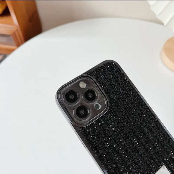 Square Glass Luxury Rhinestones Case For iPhone 14 Pro Max - BLACK - Picture 4 of 4